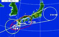台風16号、四国沖から関東へ
